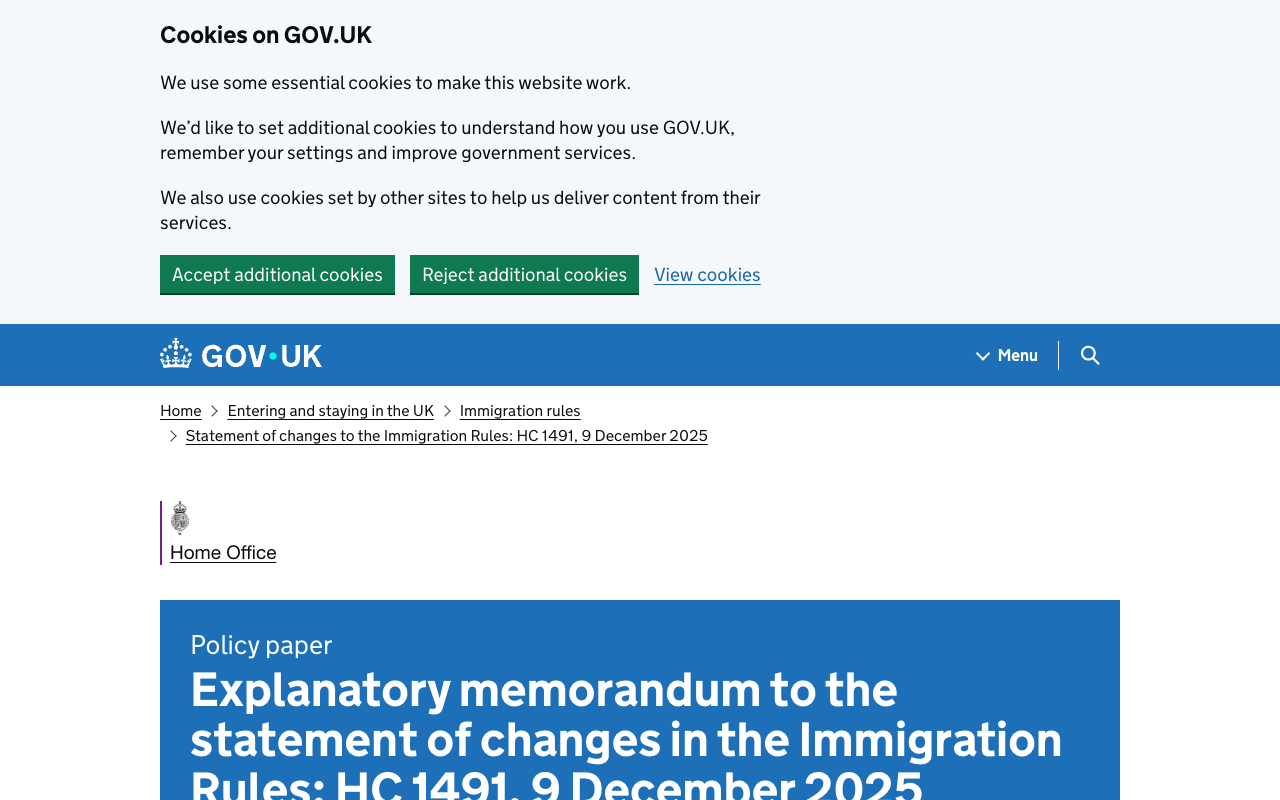 UK Home Office explanatory memorandum to the statement of changes in the Immigration Rules HC 1491 of 9 December 2025, which names the Nauru citizenship by investment programme as the reason for the new visit visa requirement